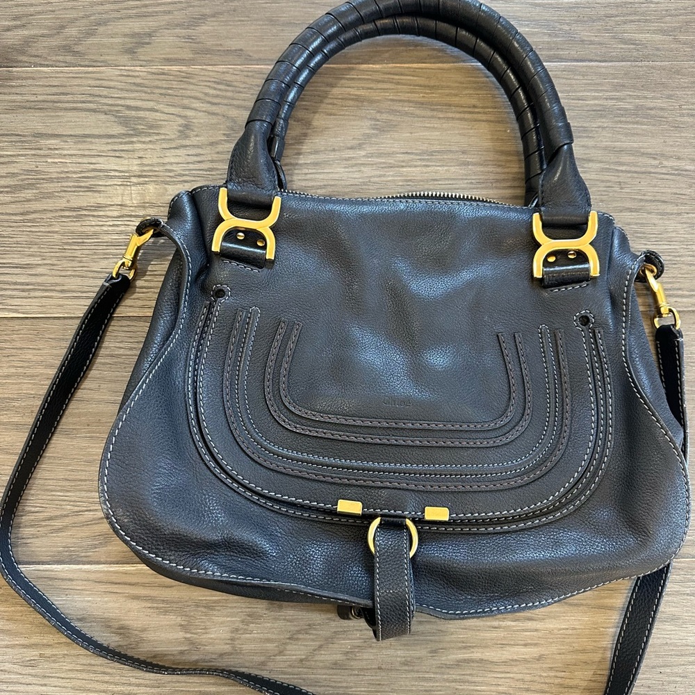 Chloe Marcie Medium Black Shoulder Bag with cross body strap